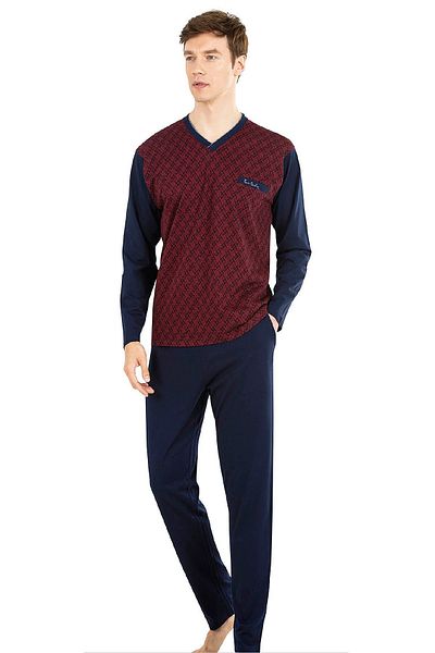 Pierre Cardin 6023 Men's Claret Red Jacquard Long Sleeve Pajama Set