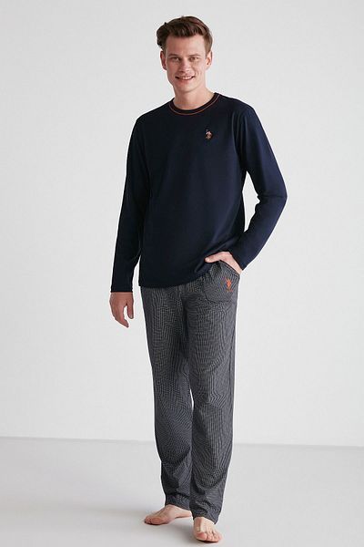 U.S. Polo Assn. 18743 Ανδρικό σετ μακρυμάνικης πιτζάμες με στρογγυλή λαιμόκοψη σε μπλε ναυτικό