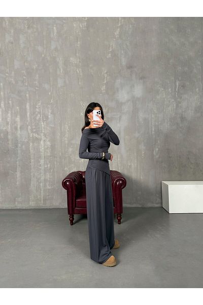 solena sln Σετ μπλούζας και παντελονιού ασύμμετρης κοπής - Modal