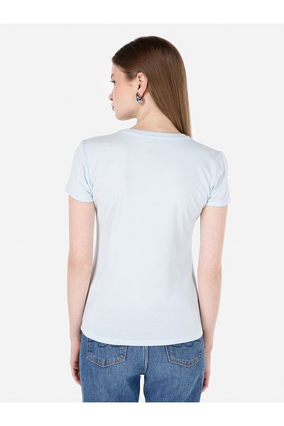 Colin's Tricou cu mânecă scurtă pentru femei, albastru, cu decolteu, slim fit