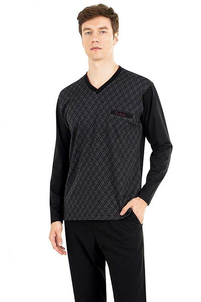 Pierre Cardin 6023 Men's Black Jacquard Long Sleeve Pajamas Set