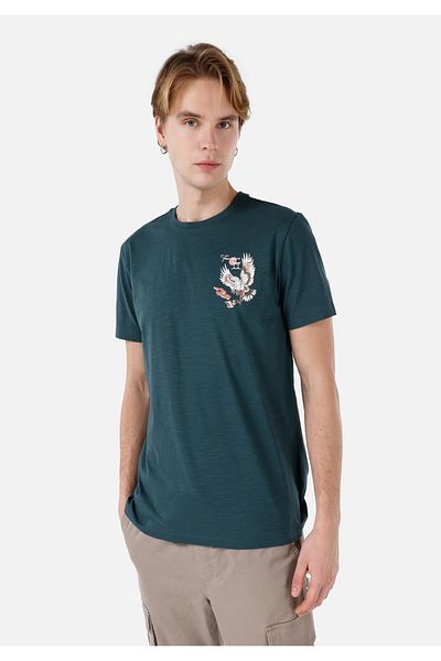 Colin's Tricou cu mânecă scurtă pentru bărbați, verde, imprimat cu decolteu normal, Cl 1068071