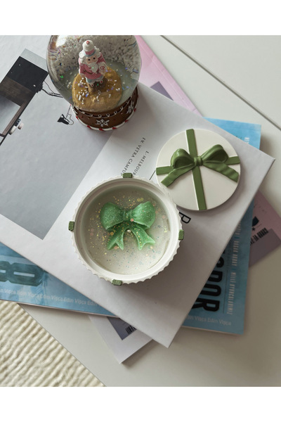 Louve Store Fiyonk Kapaklı Kutu, Yeşil Fiyonk Detaylı Mumluk