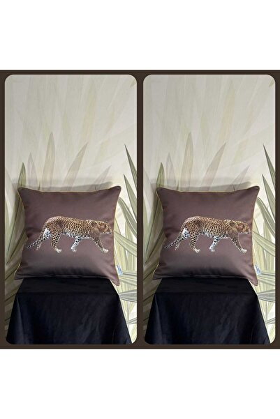 KIRLENTİM E812 Κάλυμμα μαξιλαριού από καφέ βελούδο με χρυσές ρέλινες άκρες κα...