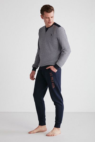 U.S. Polo Assn. 18720 Ανδρικό σετ μακρυμάνικης πιτζάμες με στρογγυλή λαιμόκοψη σε μπλε ναυτικό