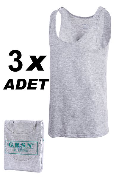 GRSN Tricou pentru bărbați, 3 piese, 100% bumbac, confortabil, din bumbac pieptănat, cu bretele gri