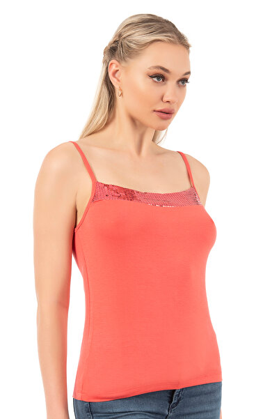 ÖZKAN underwear Özkan 2102 Women's Viscose Fabric Flexible Comfortable Strappy Collar with Sequin Detail Athlete