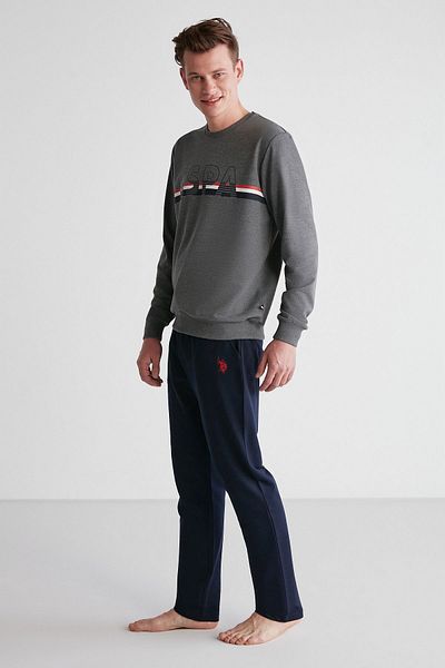 U.S. Polo Assn. 18710 Men's Anthracite Melange Round Neck Long Sleeve Pajama Set