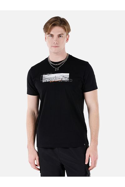 Colin's Regular Fit Crew Neck Printed Black Men's Short Sleeve T-Shirt Cl 1067636