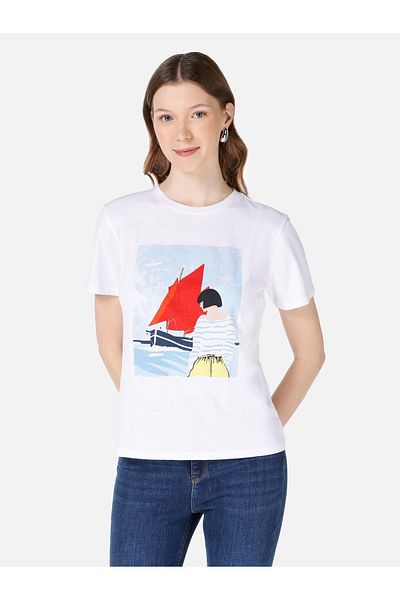 Colin's Tricou alb de damă cu mânecă scurtă