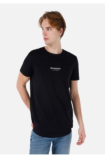 Colin's Long Fit Round Neck Plain Men's Black Short Sleeve T-Shirt
