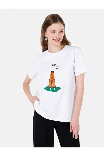Colin's Λευκό Γυναικείο Tshirt Σκούρο μανίκι