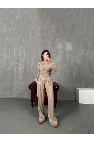 solena sln Asymmetrical Cut Draped Blouse and Pants Set - Modal