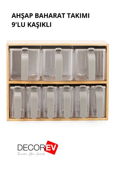 decorev 9-Piece Spice Rack Set with Bamboo Stand 19 Pieces Practical Storage Container with Spoon