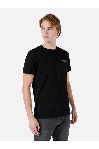 Colin's Tricou negru cu mânecă scurtă pentru bărbați, cu croiala normală, cu decolteu rotund, Cl 1068141