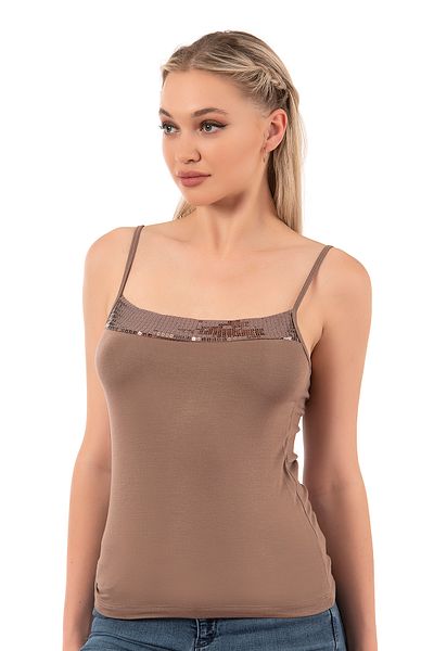 ÖZKAN underwear Özkan 2102 Women's Viscose Fabric Flexible Comfortable Strappy Collar with Sequin Detail Athlete