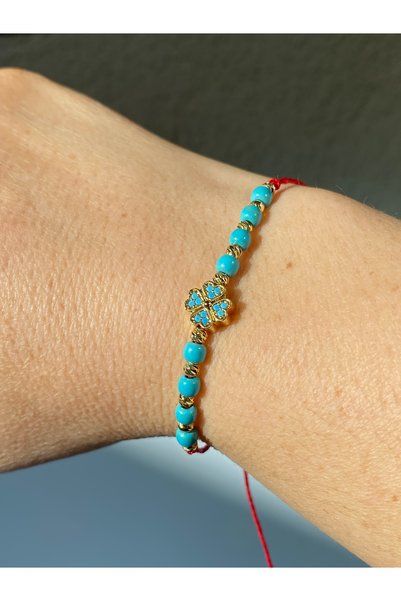 kurukafagift Clover Model Turquoise Blue Stone Lucky Bracelet