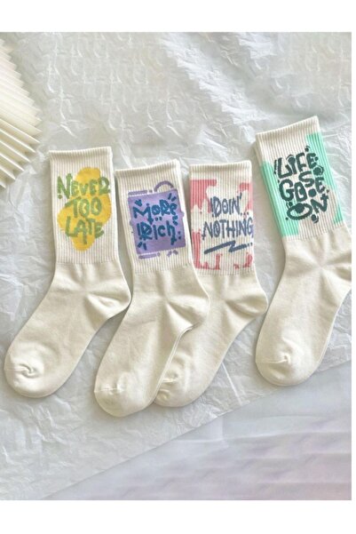 Esinti 6 ζευγάρια Unisex πολύχρωμες κάλτσες καλλιγραφίας με μοτίβο λευκές κολεγιακές κάλτσες 6 τεμαχίων