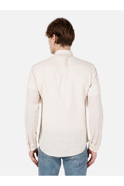 Colin's Cămașă Slim Fit Gât simplu Cămașă cu mânecă lungă pentru bărbați, bej