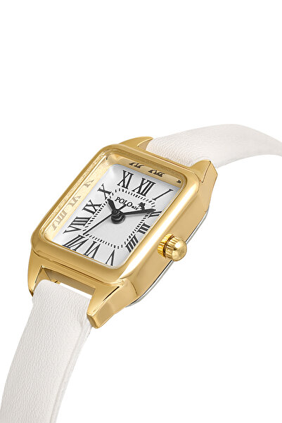 Polo Air ساعة يد نسائية كلاسيكية بأرقام رومانية من الجلد باللون الأبيض والذهب...
