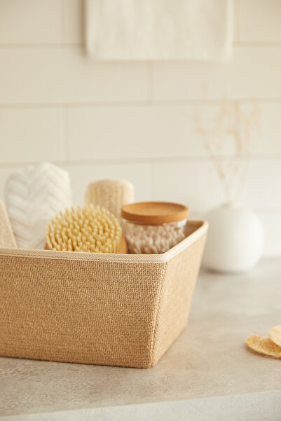 Ocean Home Textile Set of 2 Jute In-Cabinet Laundry Toy Organizer Folding Storage Box Basket 27X20X13.5