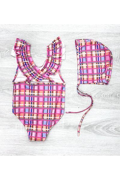 My Kids Wear Back Cross Ruffle Detailed Boned Girl's Swimsuit