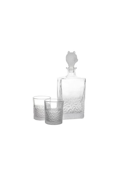 Mikasa Moor Glass Whiskey Set with Frosted Wolf Lid 3 Pieces 800Ml-280Ml
