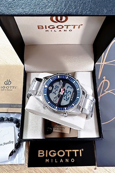 Bigotti Custom Boxed 5 Atm Waterproof Men Wristwatch Silver Color Steel Band + Gift Bracelet Bme2021C2