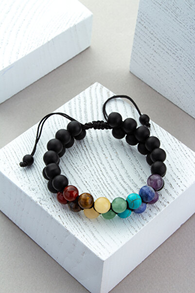 Uçar Doğaltaş Mat Oniks Çakra Doğal Taş Küre Kesim Çift Örgü 8mm Makrome Bile...