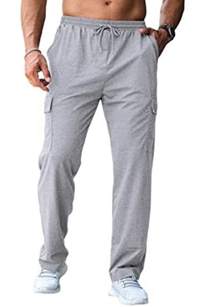 THE WHITE Ανδρικό γκρι άνετο παντελόνι φόρμας με ίσια μπατζάκια και τσέπες cargo