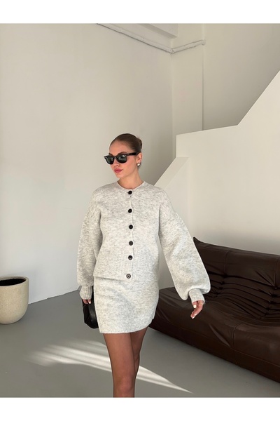Laluvia Szürke kardigán szoknya öltöny - 00377