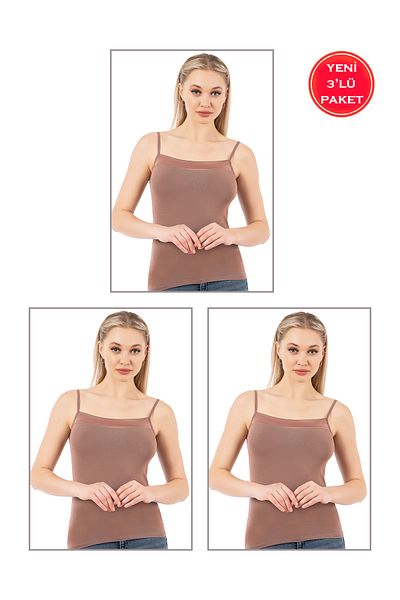 ÖZKAN underwear Özkan 2041 3-Pack Women's Viscose Collar Satin Detailed Stretchy Soft Thin Strap Undershirt