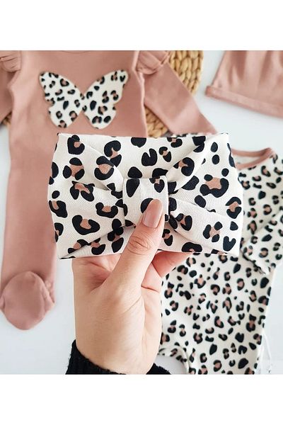 Jammybaby Leopard Butterfly Baby Girl 100% Cotton Seasonal 2 Jumpsuit Hat/Bandana 4-Piece Combination Set Newborn Set