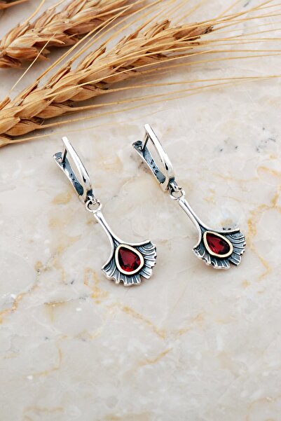 Sümer Telkari Kök Yakut Taşlı Karanfil Çekiç Dövme Elişi Gümüş Küpe 7209