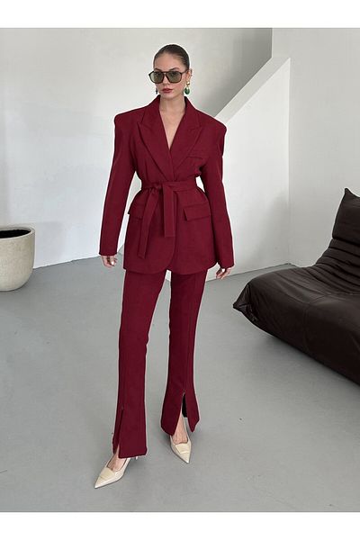 Laluvia Burgunderfarbenes Kampal-Jacken-Hosen-Set - 912068