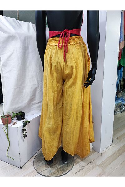 Sosyete Kaplumbağa Cotton Elastic Waist Asymmetrical Wide Leg Plus Size Design Trousers
