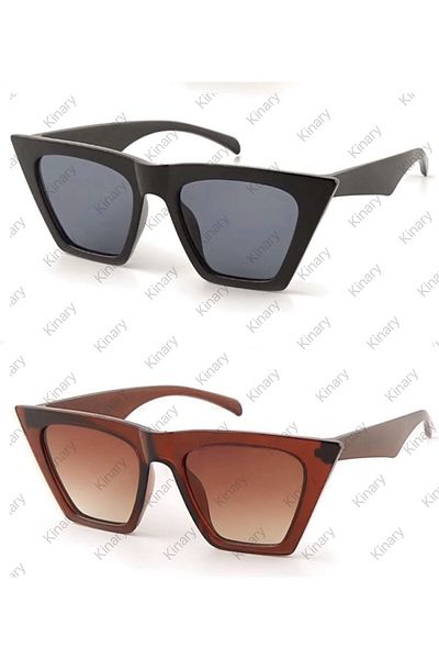 Kinary Uv400 Women's Sunglasses Set of 2 1009 Black & Coffee Color