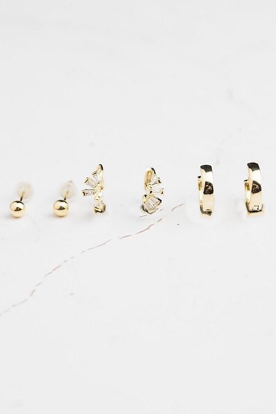 Modex Gold Color Minimal Multiple Earrings Set