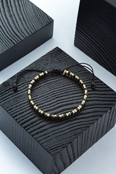 Uçar Doğaltaş Hematit Doğal Taş Yassı Bombeli Dikdörtgen Kesim Makrome Bileklik