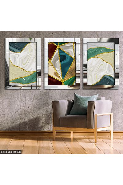 Evinemoda Model abstract argintiu 3 piese pictură cu oglindă din plexiglas