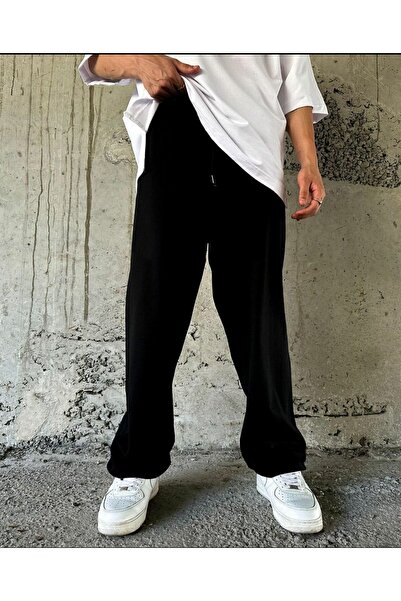 THE WHITE Baggy Kesim Siyah Düz Paça Erkek Mevsimlik Eşofman Altı