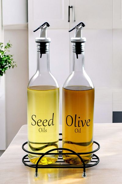 Digithome Luxe Black Metal Stand 750 ml Glass Oil Pot Set - Clear Label Cys-09
