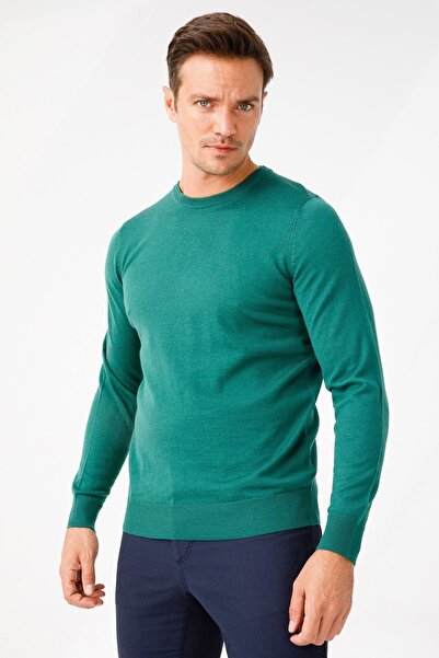 Desen Triko Ανδρικό πλεκτό πουλόβερ με λαιμόκοψη Basic Duck Green