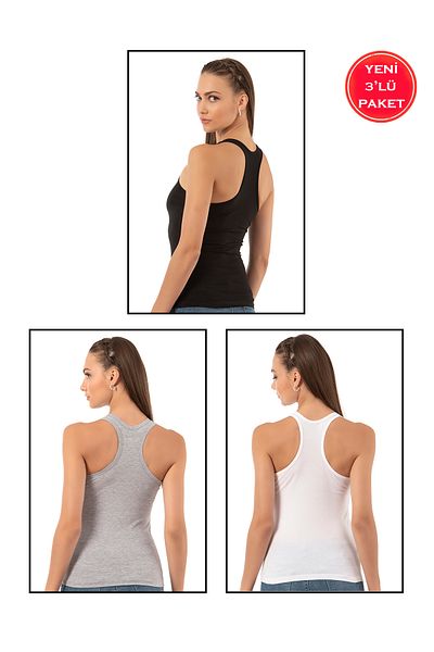 ÖZKAN underwear Özkan 7416 - حزمة من 3 قطع من الجيرسيه الفردي النسائي الممشط من القطن والليكرا المرن المريح ذو الأشرطة السميكة