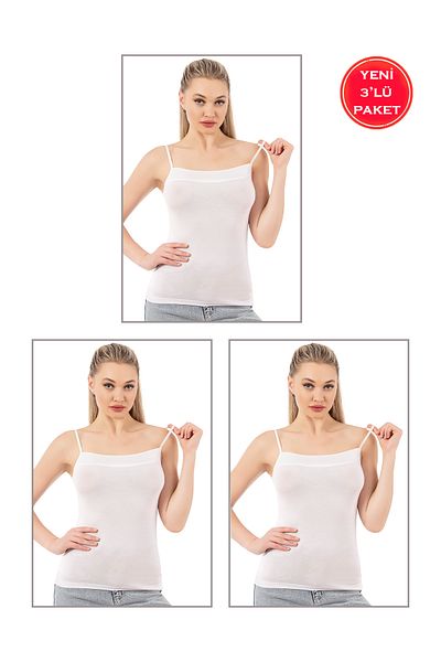 ÖZKAN underwear Özkan 2041 3 Πακέτο Γυναικείο γιακά Βισκόζης Σατέν Λεπτομερές Ευέλικτο Μαλακό Λεπτό Αθλητής