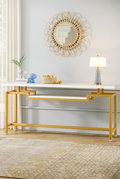 TOLIAHOME Dekoratif Endüstriyel Tasarım 2 Katlı Dresuar Konsol Raf Depolama Rafı