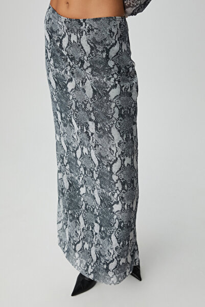 GRIMELANGE Beulah Women's Maxi Length Slim Fit Elastic Waist Tulle Tie Dye Print Snake Print Skirt