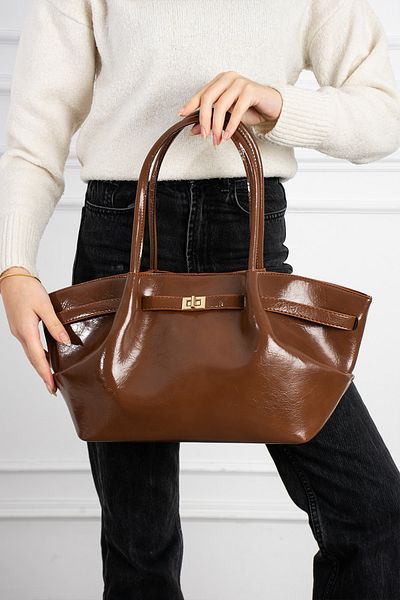 HONEY BAG Geantă de mână și de umăr pentru femei Sahra Premium Tan cu accesorii speciale de blocare