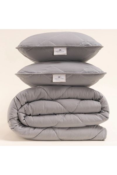 Penelope Microfiber Fabric Double Gray Pillow Quilt Set - Colors in Comfort