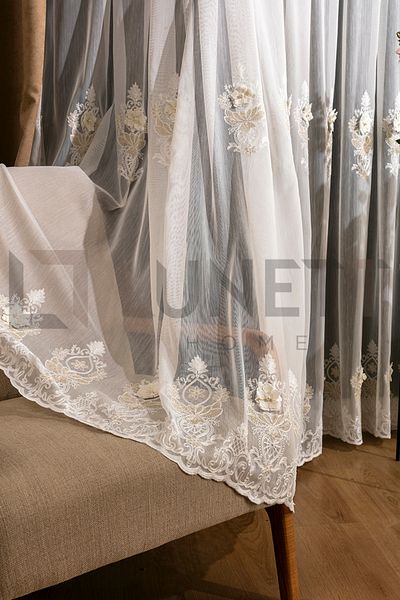 LUNETT HOME Ecru Color Laces Beige Rose Tight Beated 1X3 Tule Curtain